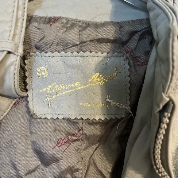 Vintage Blue Gray Etienne Aigner Leather Motorcycle Jacket Size 12 - Picture 5 of 5